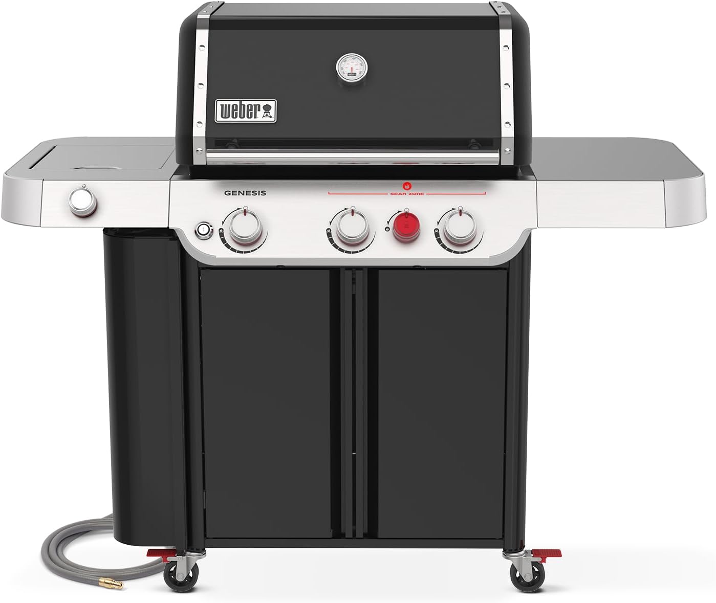 Weber Genesis E-335 Natural Gas Grill for Outdoor Cooking, 3 Burners and 1 Side Burner, Black – Porcelain-Enameled Cast-Iron Grates, PureBlu Burners & Sear Zone