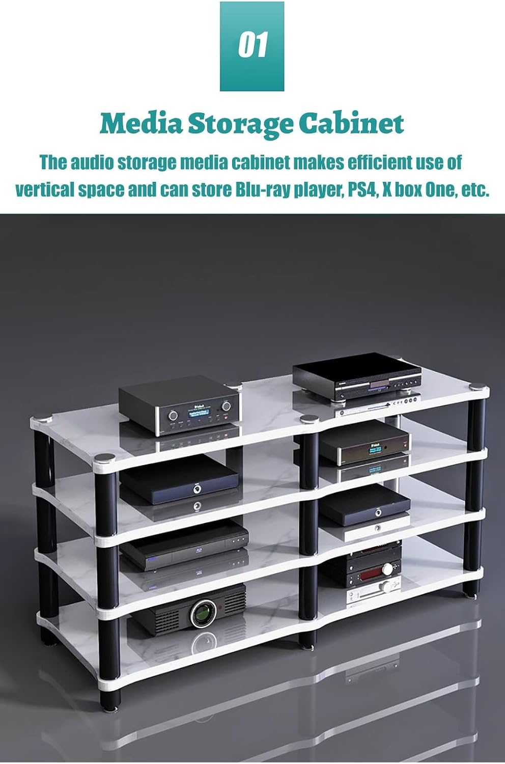 Storage Vintage Stereo Receiver Audio Cabinet, Home Theater Av Component Stand Floor Standing, Console Stereo Rack Stands, Stereo Unit Shelves(H 10cm (4'))