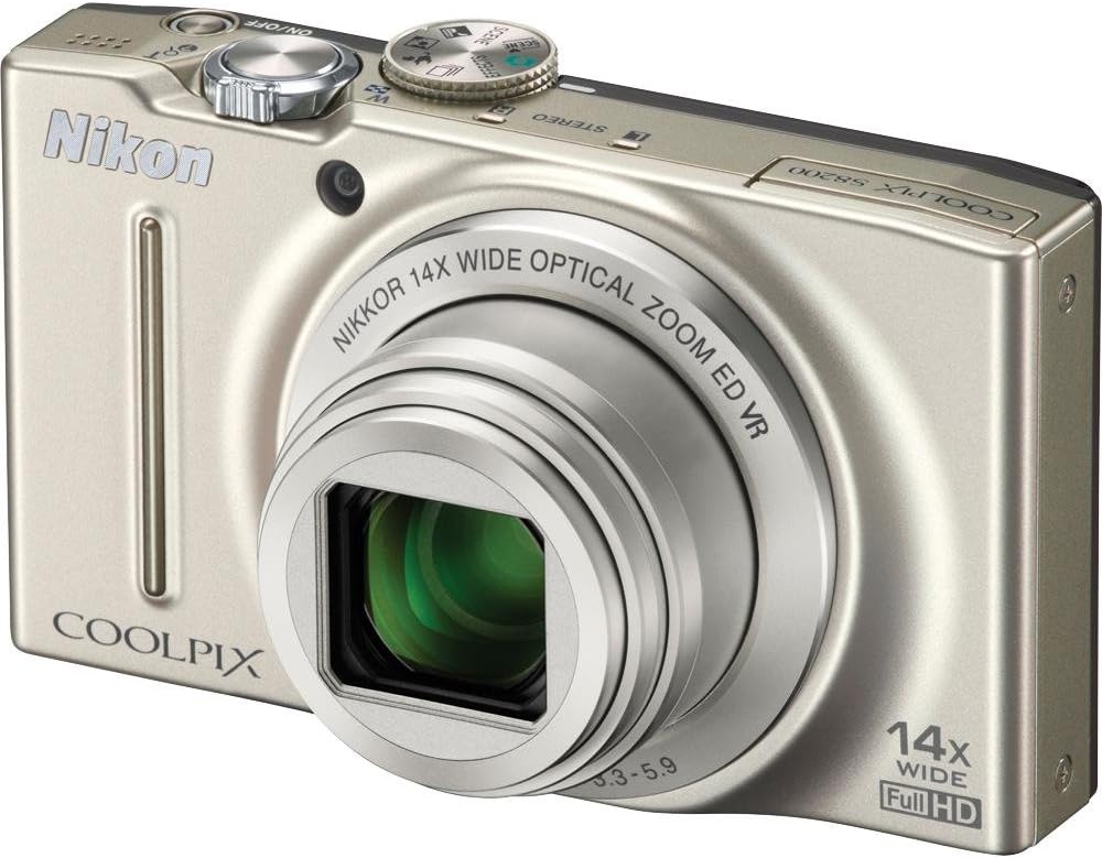 Nikon COOLPIX S8200 16.1 MP CMOS Digital Camera with 14x Optical Zoom NIKKOR ED Glass Lens and Full HD 1080p Video (Silver)