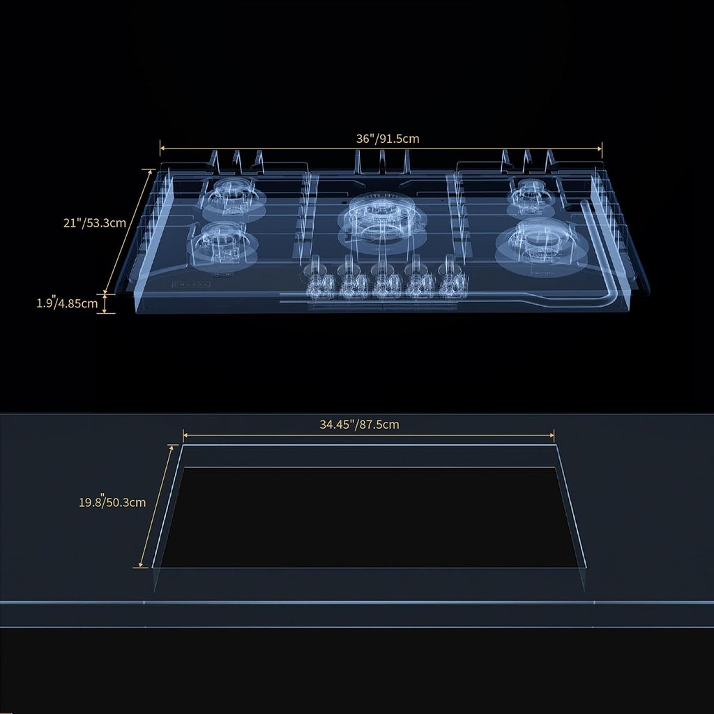 Empava 36 Inch Built-in Gas Cooktop with 5 Sealed SABAF Burners, Stainless Steel Surface, LPG/NG Convertible, Auto Electric Pulse Ignition, Flame Failure Protection