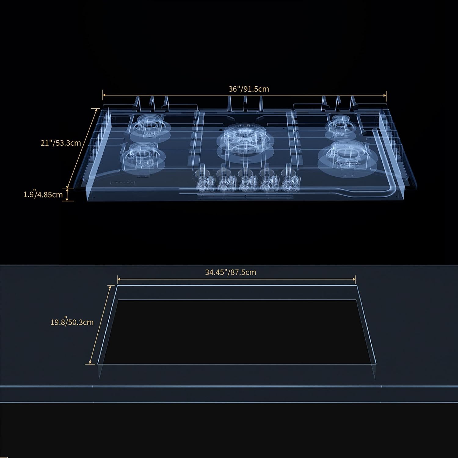 Empava 36 Inch Built-in Gas Cooktop with 5 Sealed SABAF Burners, Stainless Steel Surface, LPG/NG Convertible, Auto Electric Pulse Ignition, Flame Failure Protection