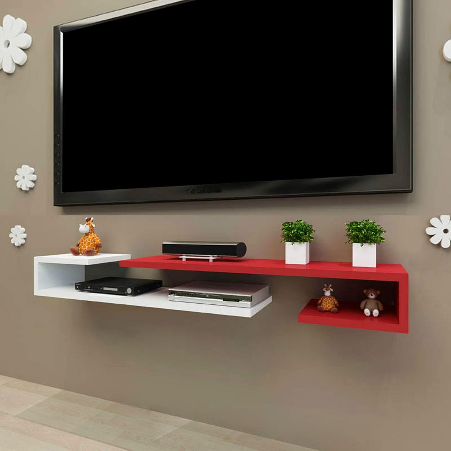 Wall Shelf Wall mounted TV Shelf Decorative Wall Display Floating Shelf TV Stand TV Console Audio-visual Equipment Shelves Set-top box WiFi Router CD DVD Media Storage Shelf Home Entertainment Center