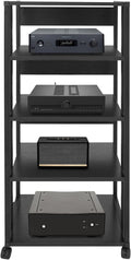 5 Tier AV Media Stand, Rolling Audio Rack Tower, CD Record Player Stereo Receiver AV Equipment Cabinet Display Rack with Wheels, Adjustable Shelves for Home Theater Office Load 110 lbs
