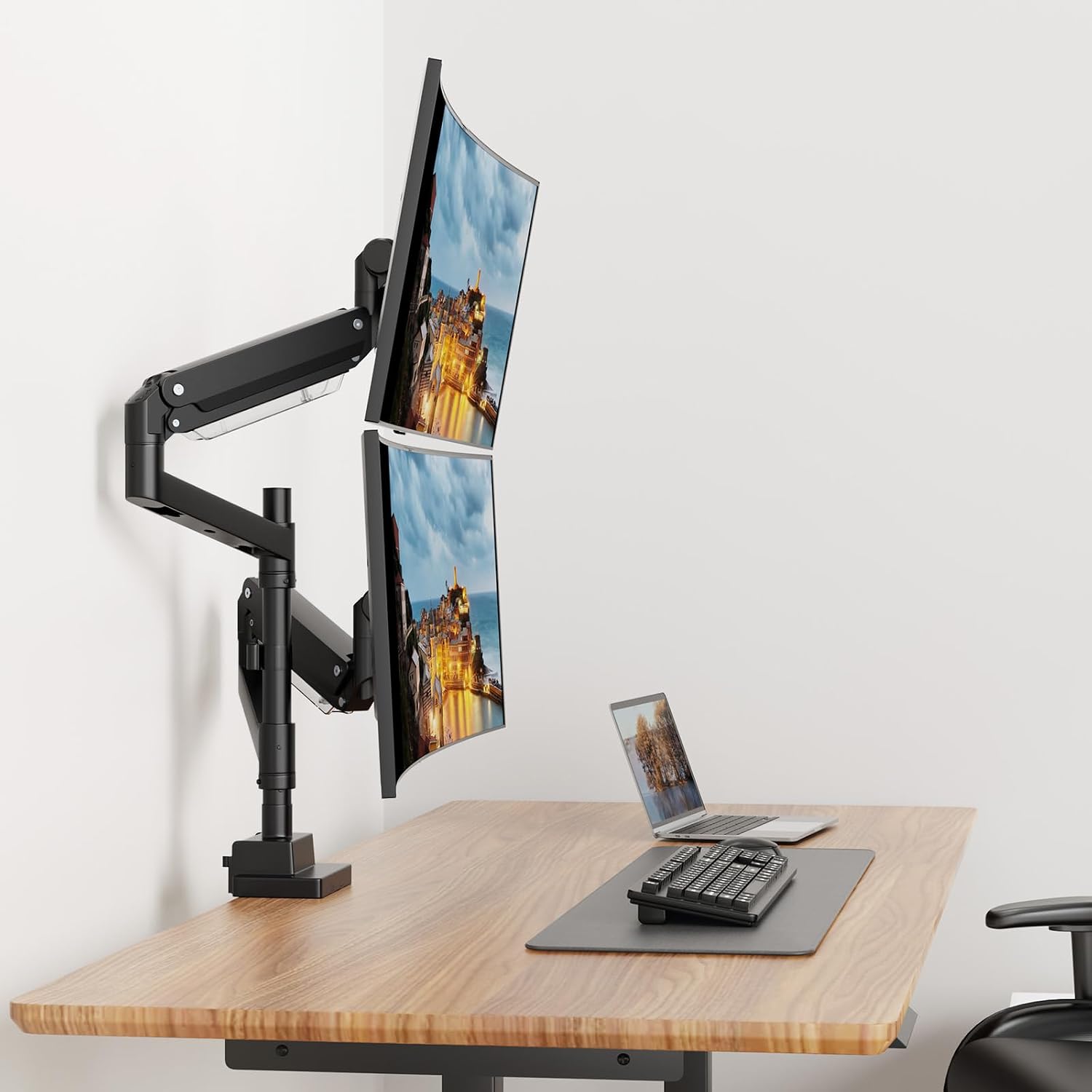 24-57 inch Dual Vertical Monitor Mount, Heavy Duty Monitor Arm for 2 Monitors, up to 59.4 lbs, Extra Tall/Wide Adjustable, Premium Aluminum Dual Monitor Desk Mount, VESA 75x75-200x200 mm