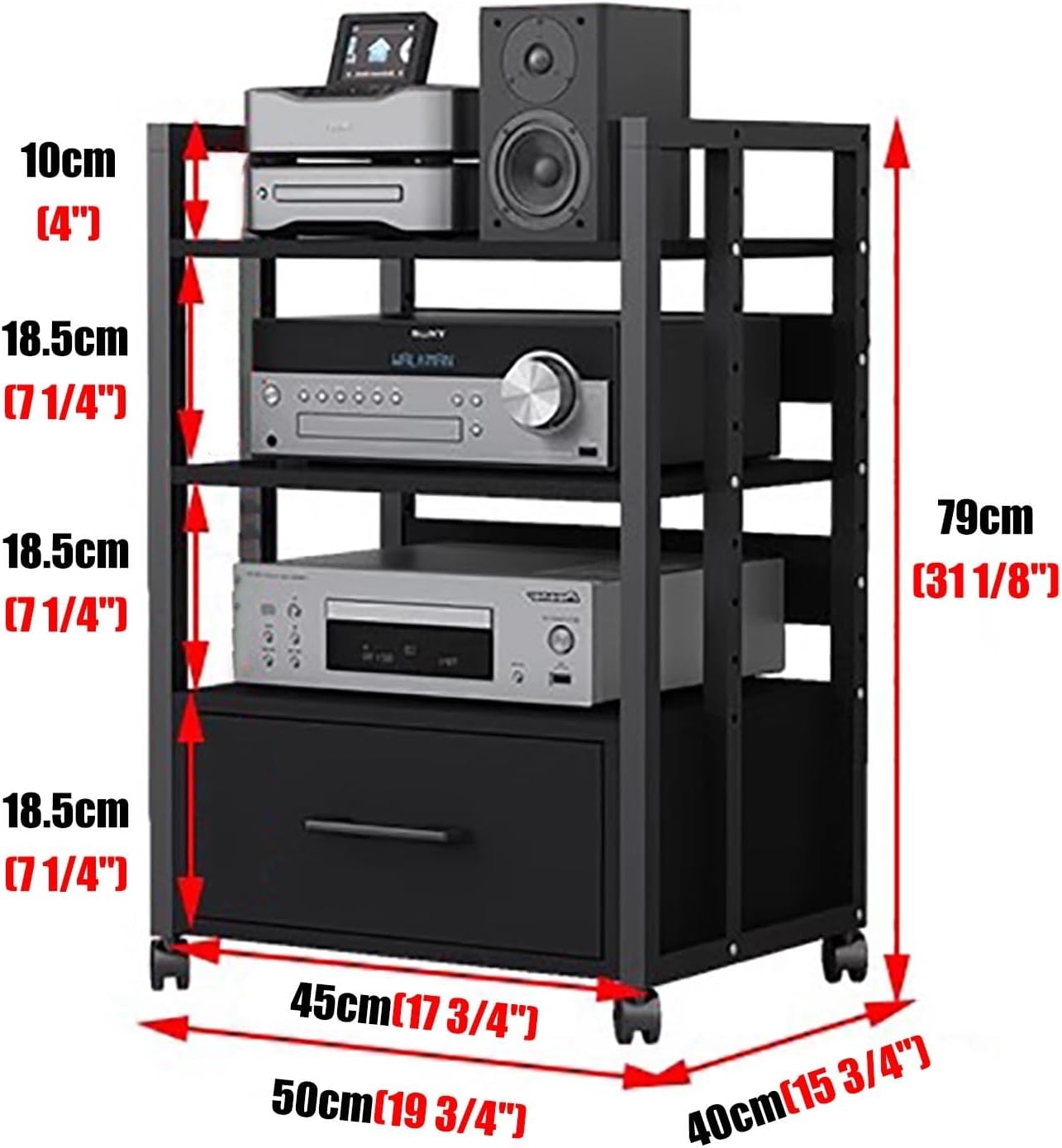 Record Player Audio Cabinet with Drawers & Sliding Wheel, Audio Rack Shelf Organizer for Onkyo Receiver, Equipment Console, Av Component Stand(B,Medium)