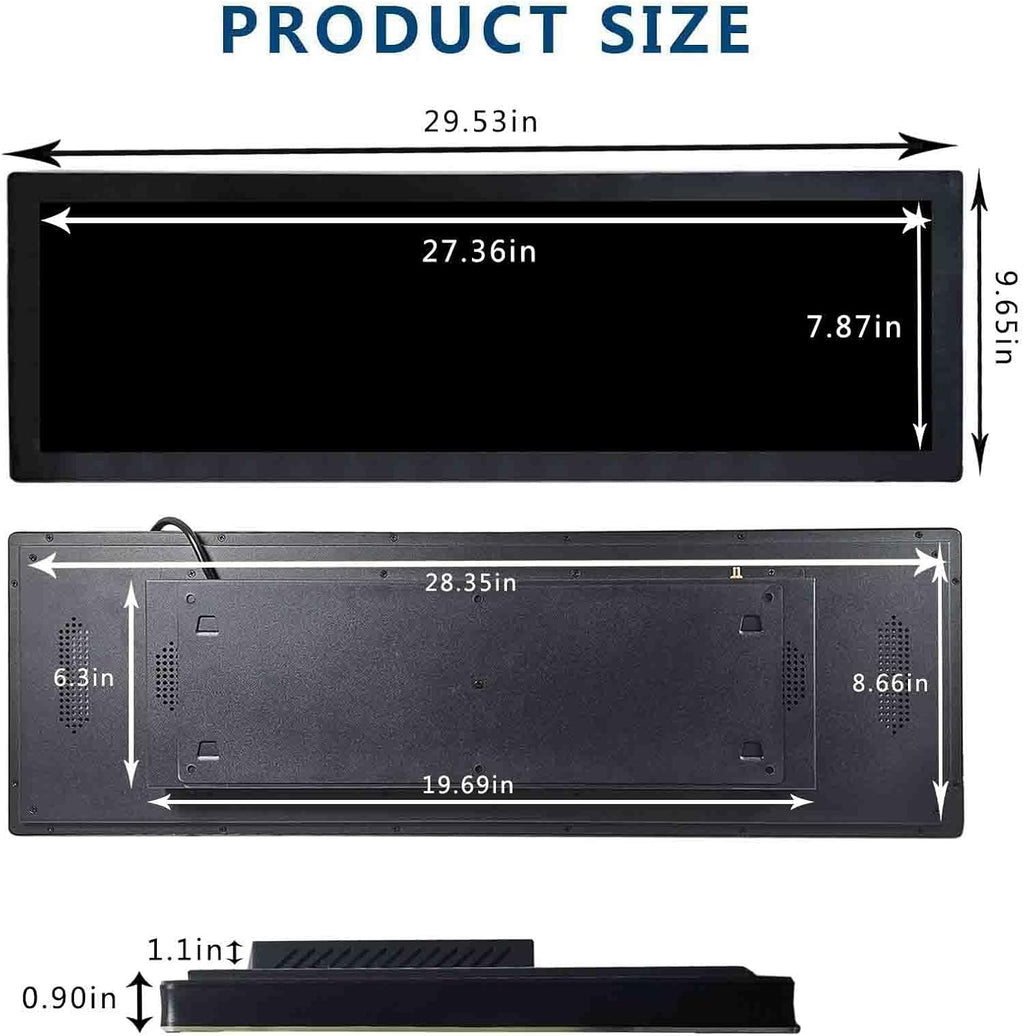 VSDISPLAY 28.6 Inch Digital Signage Commercial Display Advertising LCD Monitor Android7.1 IPS Screen 1920x540 for Store Supermarket Exhibition Marquee Display
