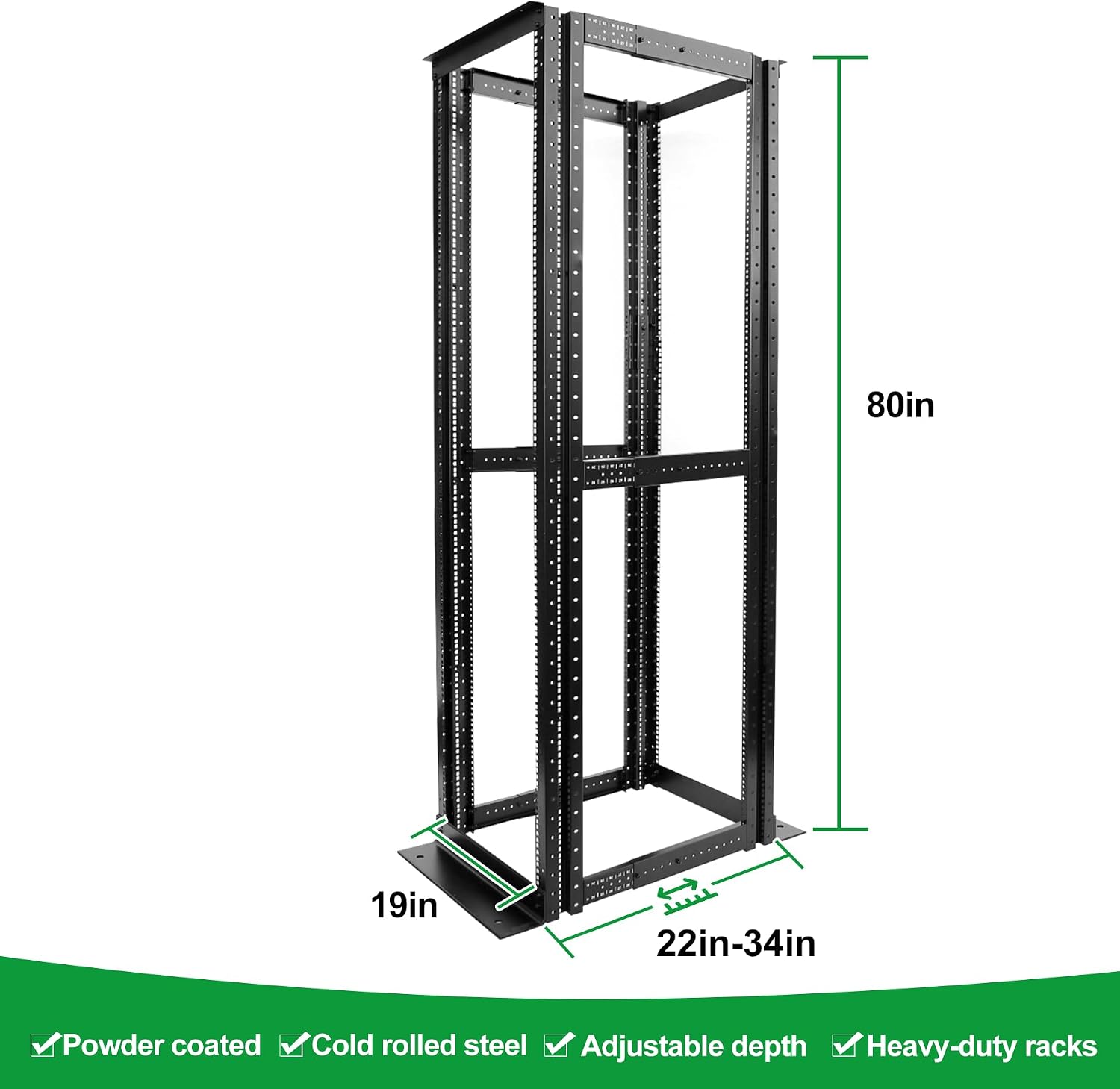 4-Post 42U Open Frame Server Rack for 19' IT Network Equipment & A/V Devices，22'-34' Adjustable Depth，Heavy Duty Free Standing Rack for Servers & AV Gear 4POST-N42U