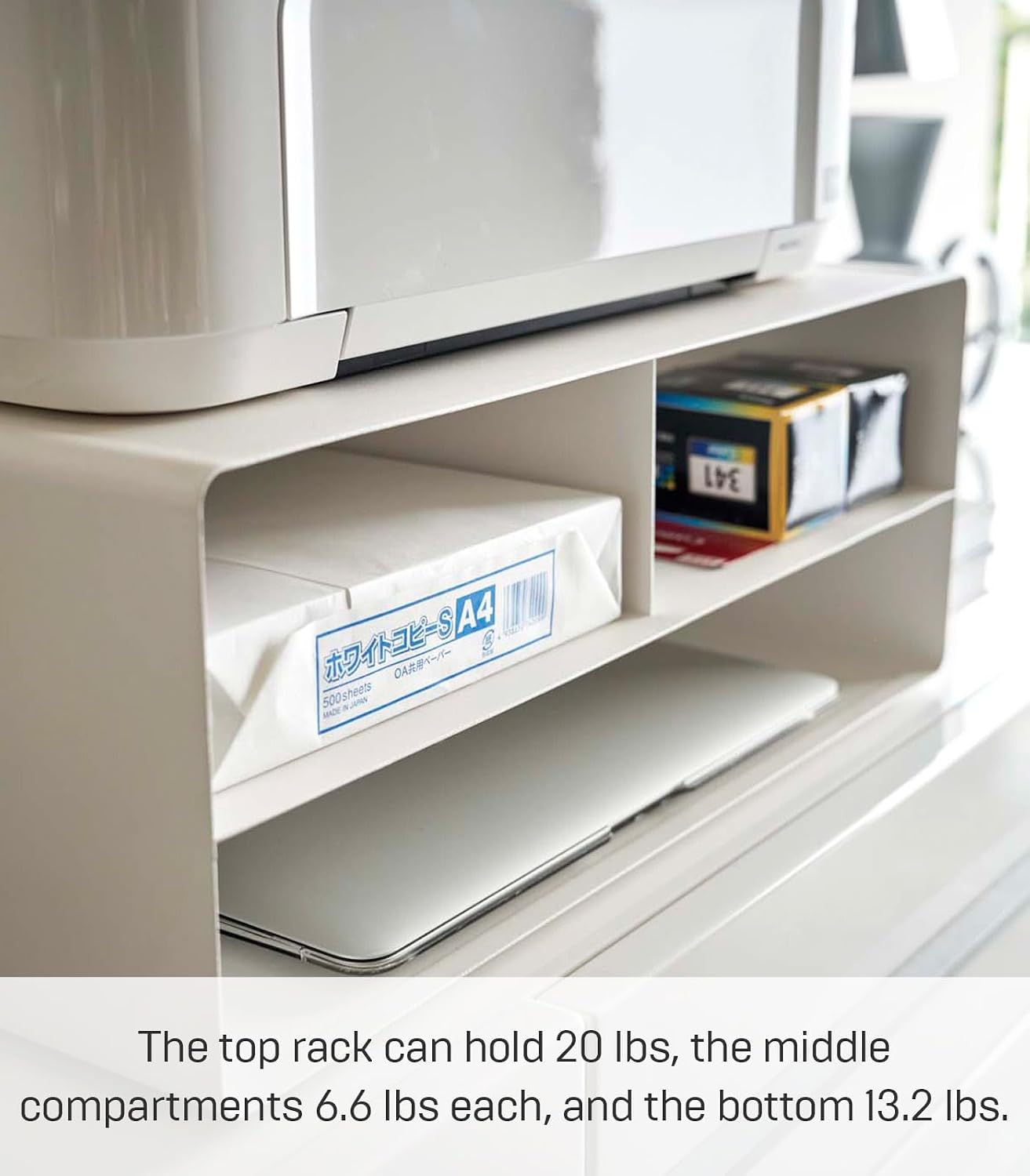 YAMAZAKI Home Desktop Printer Stand - Computer Accessory Office Organizer Steel One Size White