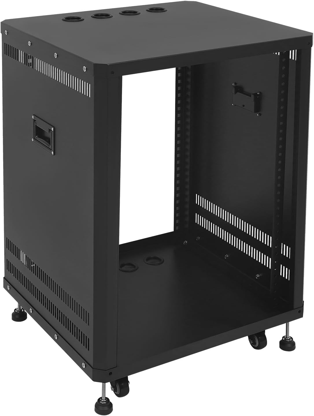 15U Server Rack with Wheels&Leveling Feet, Freestanding Rolling Open Frame IT Network Server Cabinet Rack Shelf for Audio Video Music Recording Computer AV Data & IT Equipment,Up to 300 Lbs Load,Black