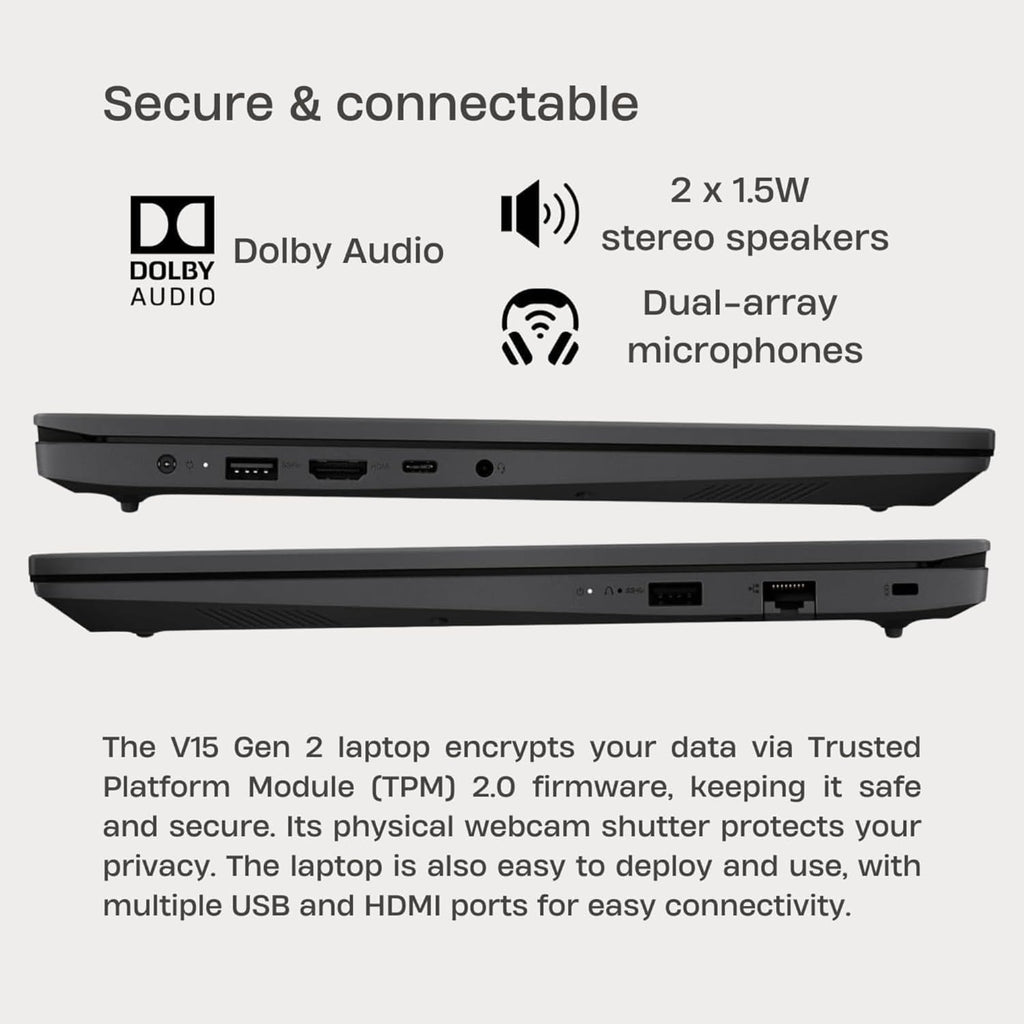 Lenovo V15 Business Laptop, 15.6' FHD Display, Intel Dual-Core CPU, 16GB DDR4 RAM, 256GB PCIe SSD, WiFi 6, Bluetooth 5.2, RJ-45, Type-C, HDMI, Numeric Keypad, Black, Windows 11 Pro (Renewed)