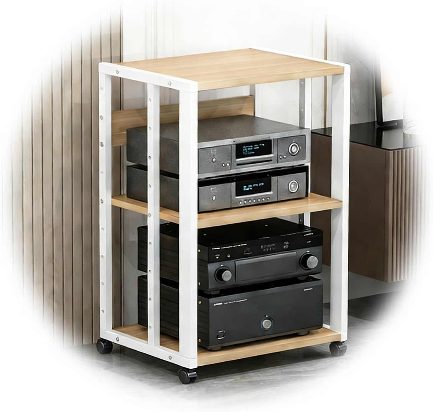 Adjustable Shelf Amplifier Stand Multi Layer Reinforced Steel Frame Audio Video Storage Organizer Living Room Sound Equipment Cabinet(White,40x50x69cm)