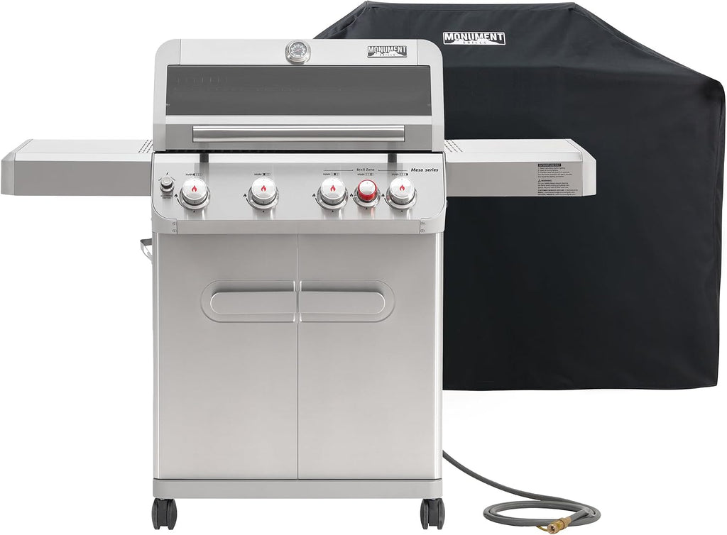 Monument Grills 4+1 Burner Natural Gas Grill with Hose, 50,000 BTU Stainless Steel Outdoor Patio Barbecue Grill with Cover, Fast Heating, Knob Control, and Easy Cleanup, M415BZNG