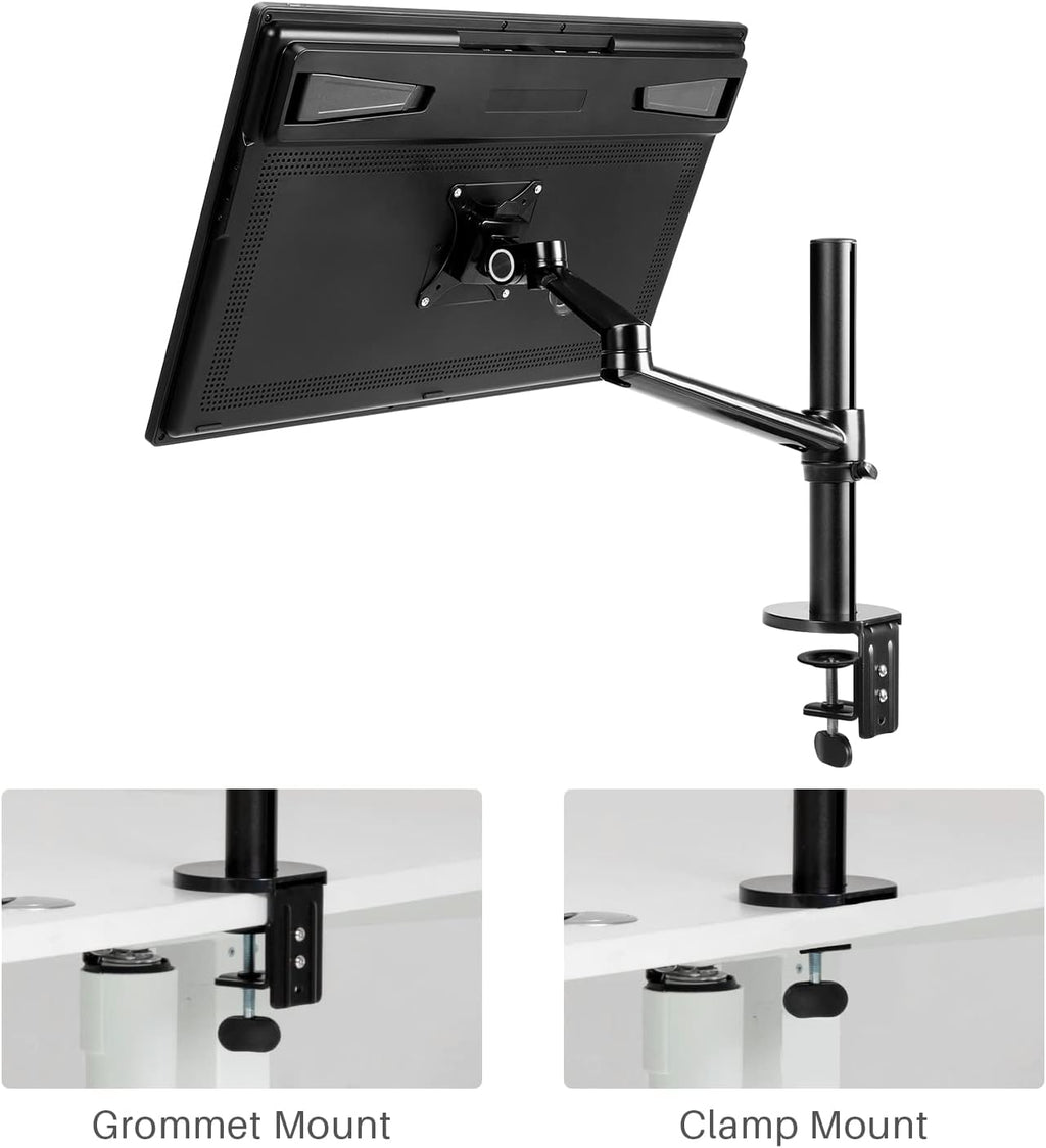 HUION Single Monitor Arm, VESA Desk Monitor Mount – for Monitors Up to 32 Inches and 17.6 lbs, Heavy Duty Fully Adjustable Stand, Computer Monitor Arms with Clamp/Grommet Mounting Base