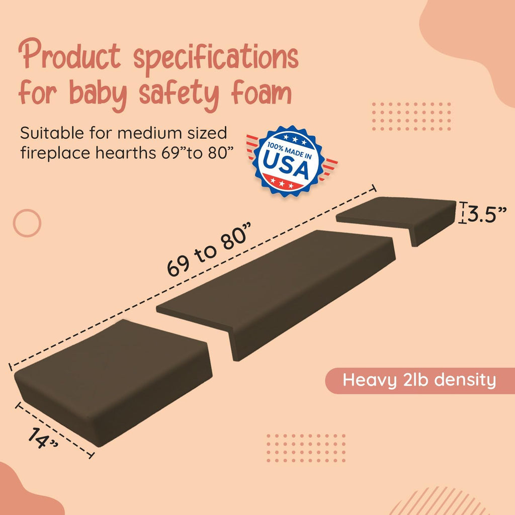 Soft Seat Edge Cushion Fireplace Hearth Guard Bumper Pad Child Proof Padding (Medium, Brown-fits Width from-69-80')