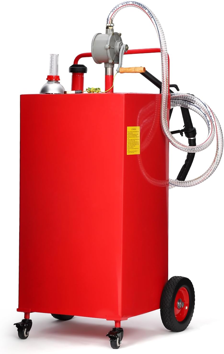 Garvee 40 gal Fuel Caddy with Manual Pump – Heavy Duty Gasoline & Diesel Transfer Tank On 4 Wheels, Spill-Proof Portable Fuel Container for Boat, Truck, Lawn Mower, ATV, Garage & Farm – Red