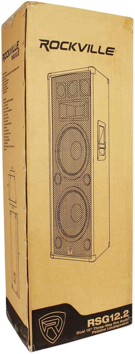 Rockville RSG12.2 Dual 12' Passive DJ/Pro Audio PA Speaker, 2000W Peak/1000W RMS, 3-Way 8-Ohm, MDF Enclosure, Steel Grille, for DJs, Bands & Live Events