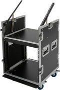 10U Pa Dj Rack/Road Case,Av Rack Case With Wheels,Dj Work Table and Casters,Slant Mixer Top with Spring Handle for Storing Electronic Equipment Such As Amplifiers, Mixers, Microphones, Sequencers Etc
