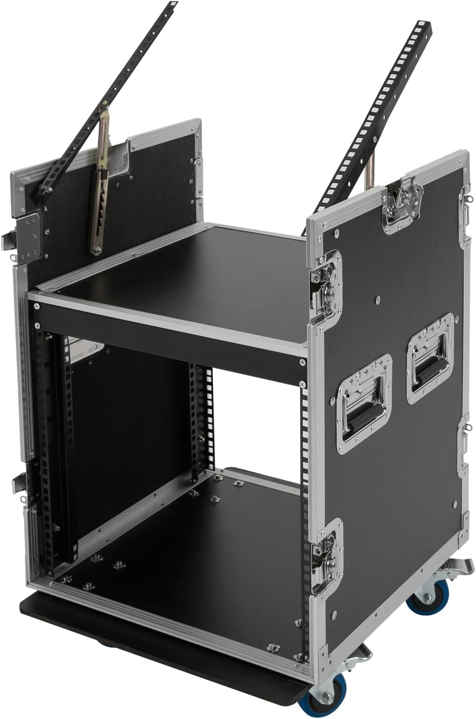 10U PA DJ Rack, 2 Tier Heavy Duty Pro DJ Mixer Stand, Audio Rack Rolling Equipment Rack Cabinet With 4 Wheels for Storing Electronic Equipment Such As Amplifiers, Mixers, Microphones, Sequencers Etc