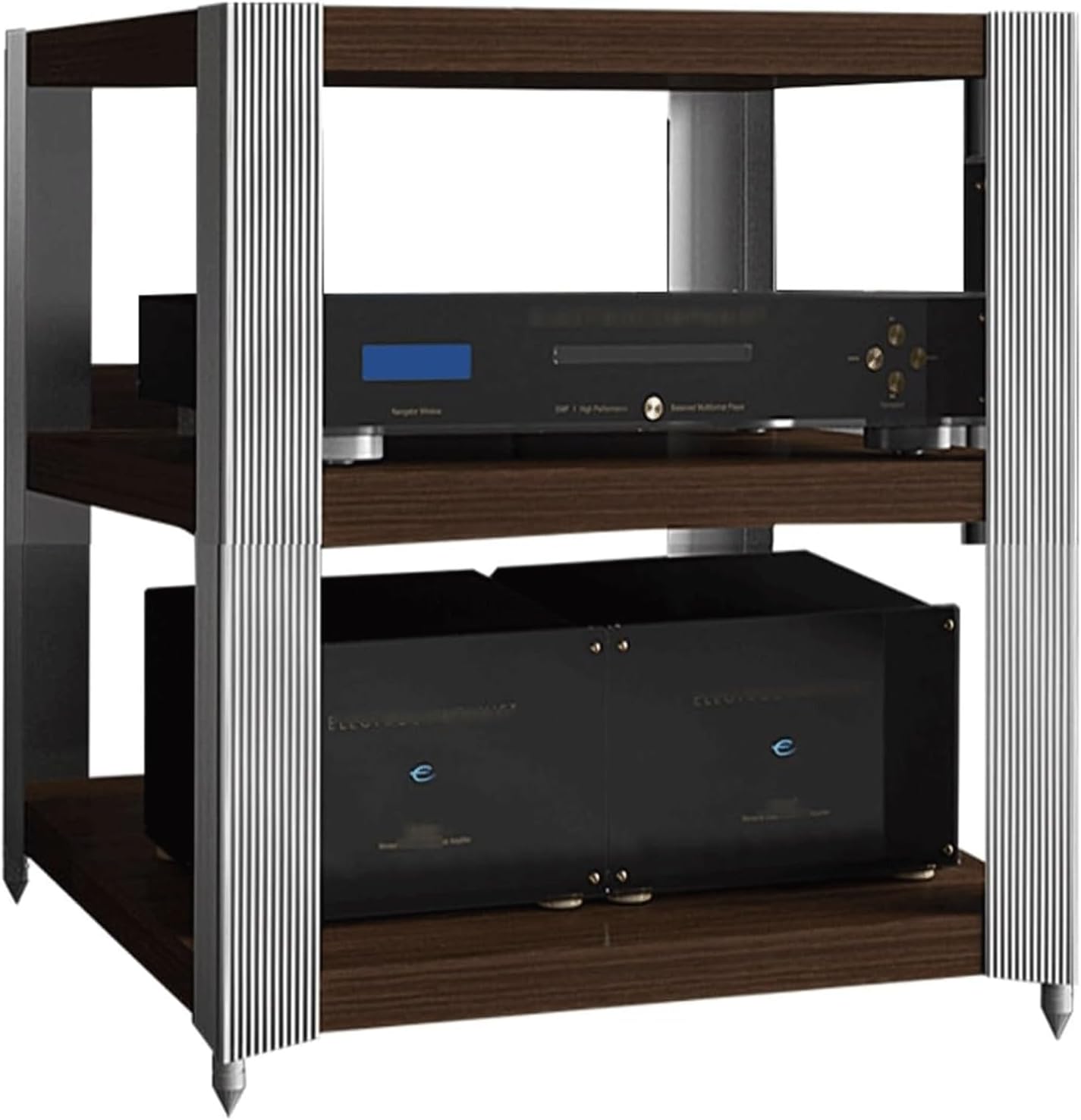 Audio Rack 2/3 Tier Stereo Rack Audio Equipment Rack Audio Stereo Shelf Wooden Open with Stainless Steel Feet Audio-Video Shelving(62x49x59cm)