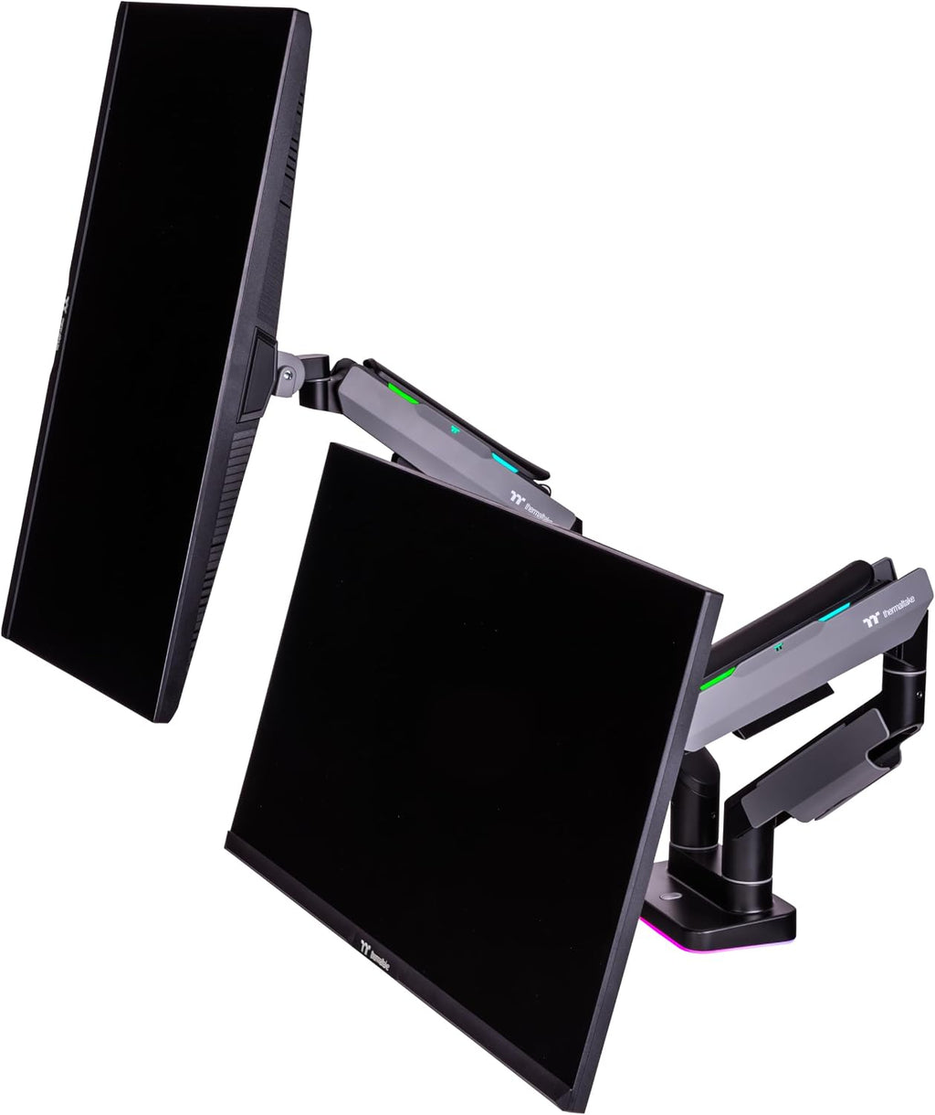 Thermaltake Dual Heavy Duty RGB Monitor Arm for up to 2 x 35 inchs and 2 x 44 lbs Screen, 100 x 100 mm VESA Compatible, Wide Rage Movements, GEA-MSR-DMSBLK-01