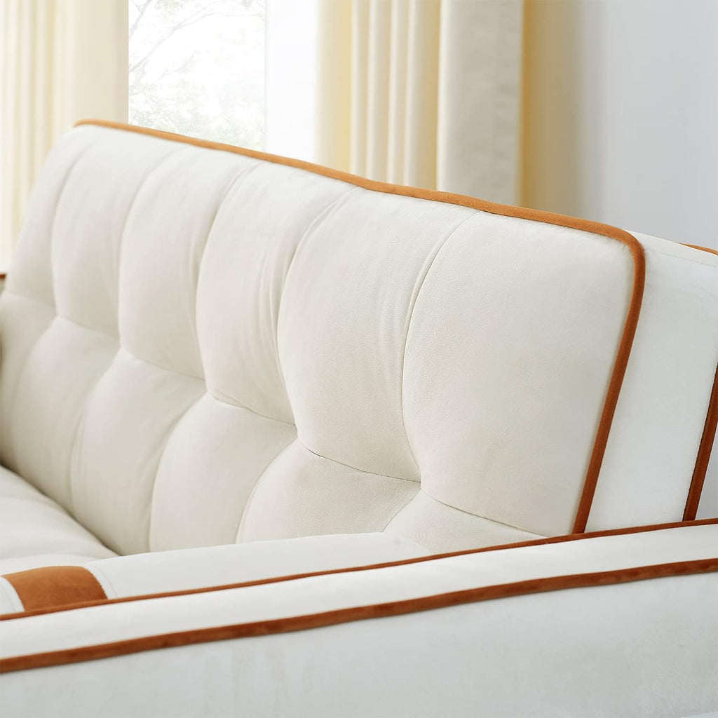 3 in 1 Sleeper Sofa Couch Bed, Small Tufted Velvet Convertible Loveseat Futon Sofa w/Pullout Bed, Adjustable Backrest, Cylinder Pillows for Living Room Apartment, Easy to Assemble, Beige, 55.5'