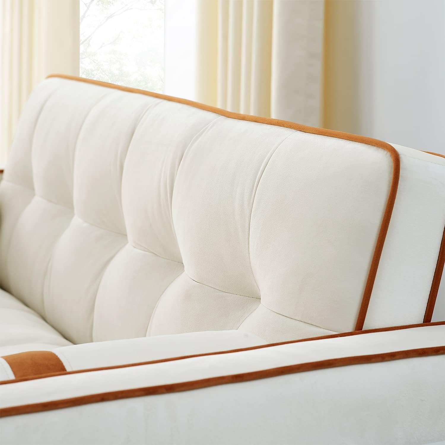 3 in 1 Sleeper Sofa Couch Bed, Small Tufted Velvet Convertible Loveseat Futon Sofa w/Pullout Bed, Adjustable Backrest, Cylinder Pillows for Living Room Apartment, Easy to Assemble, Beige, 55.5'