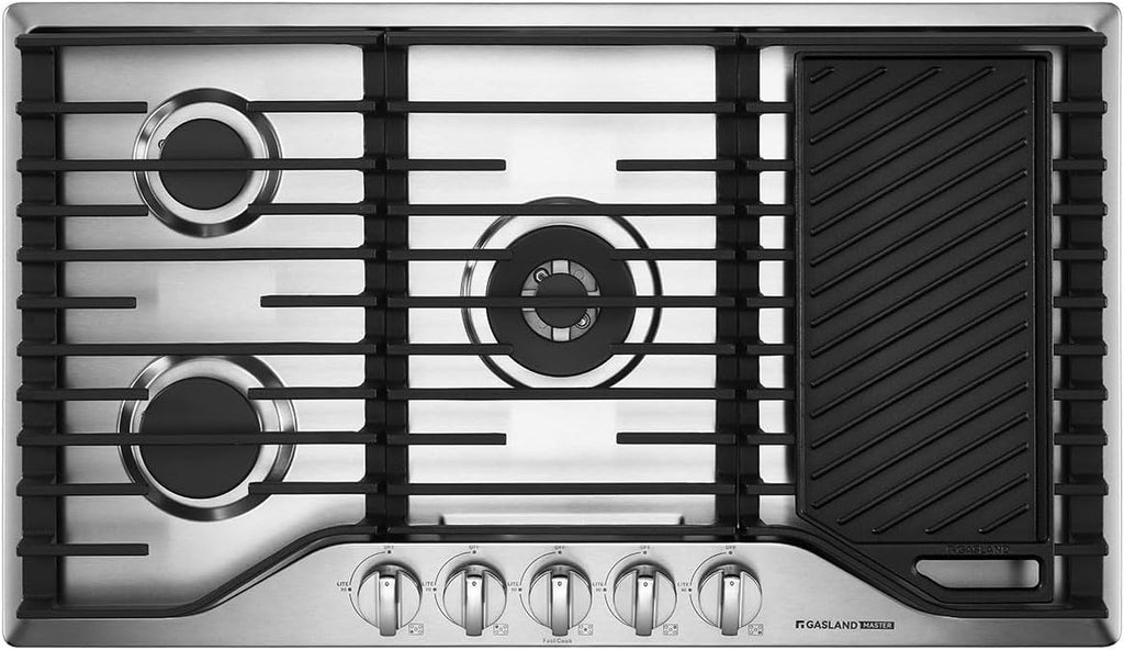 GASLAND Master 36 Inch Heavy Duty Gas Cooktop with Griddle PRO GH3905SS1FC with 5 Burners,CSA certified, 120V Plug-in, NG/LPG Convertible