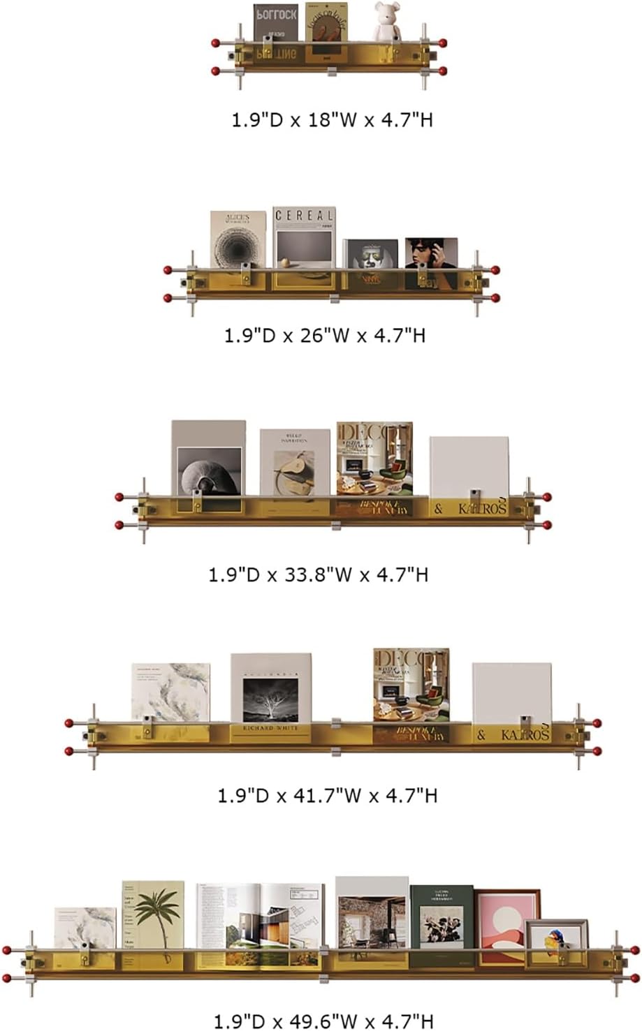 Fashion Acrylic Stainless Steel Shaft Magazine Rack Wall-Mounted Decorative Display Shelf Book and Newspaper Holder(Clear,49.6' W)