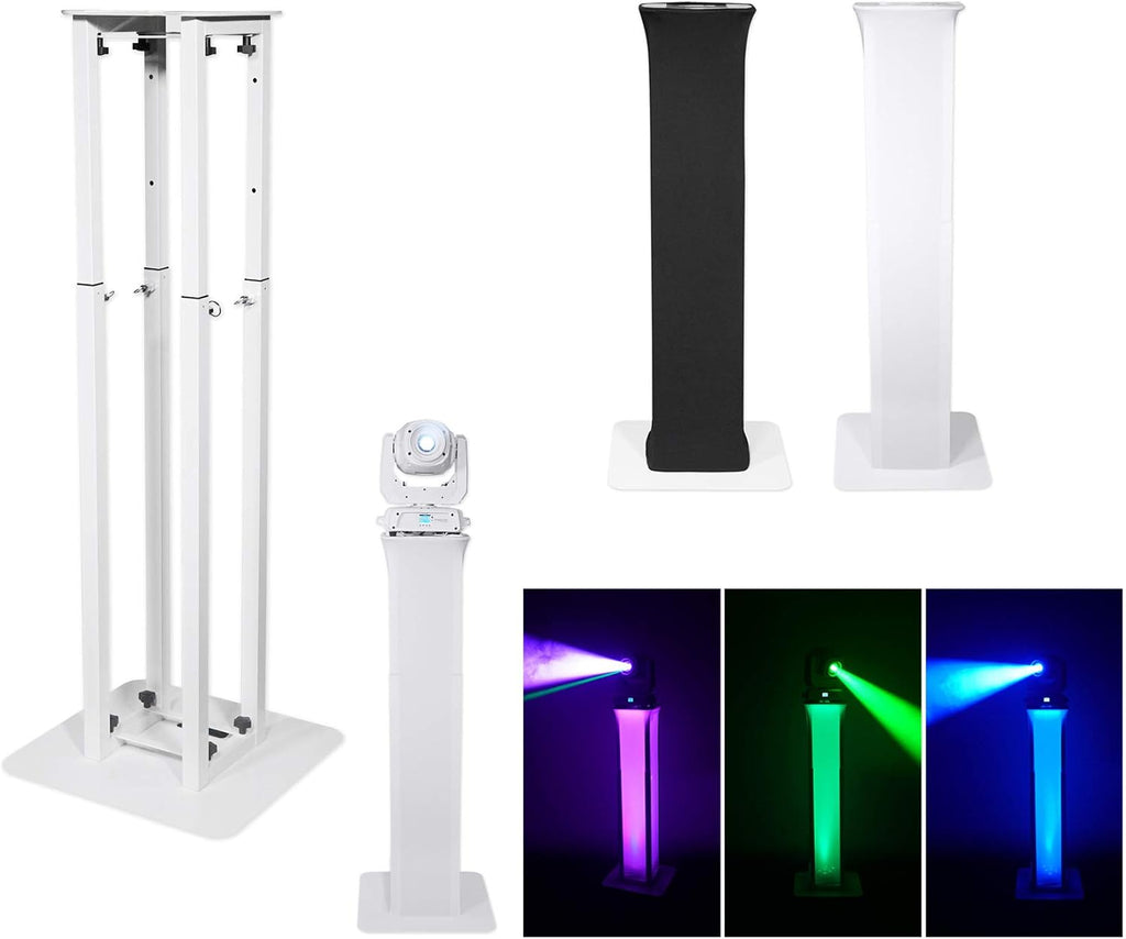 (2) Rockville RTP32W Totem Moving Head Light Stand+Black+White Scrims+Carry Bags for American DJ Vizi Beam RXONE Lights