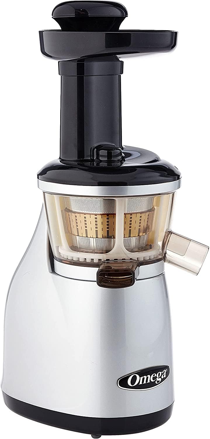 Omega VRT350 Heavy Duty Dual-Stage Vertical Single Auger Low Speed Juicer (Light Grey)