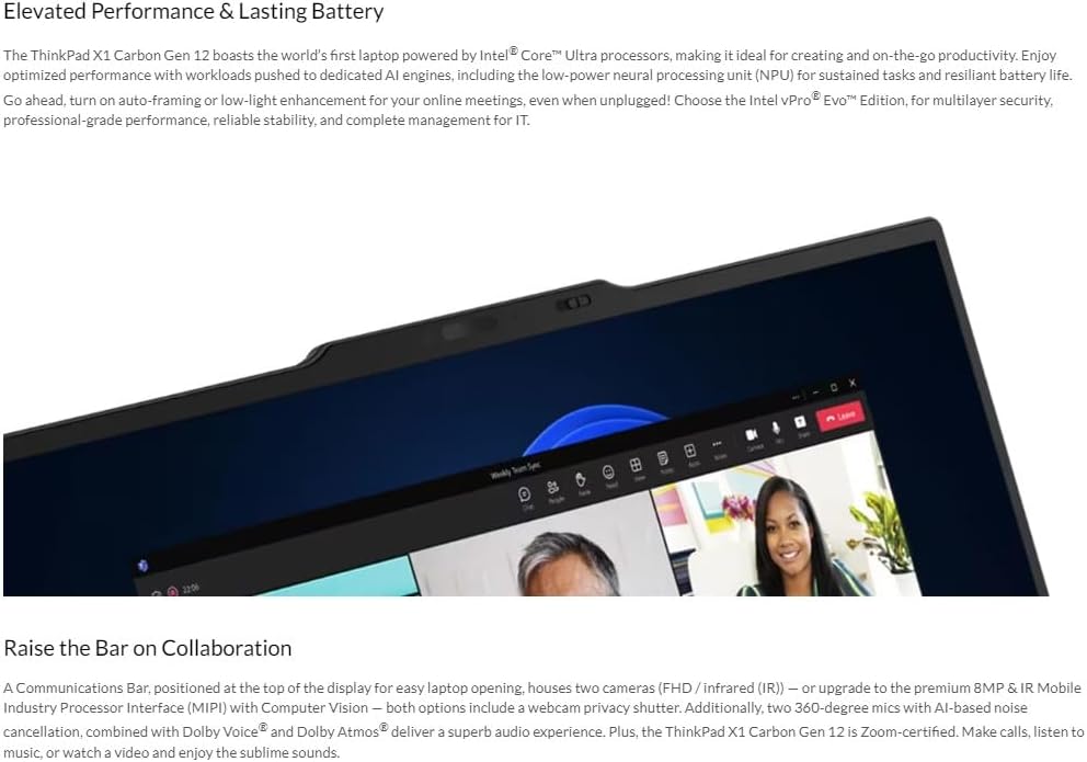 Lenovo Gen 12 ThinkPad X1 Carbon Laptop with Intel Ultra 7 165U vPro Processor, 14' OLED 2.8K Touchscreen, 64GB 6400MHz RAM, 2TB Gen4 Performance SSD, Haptic Touchpad, 2160P UHD Webcam, and Win 11 Pro