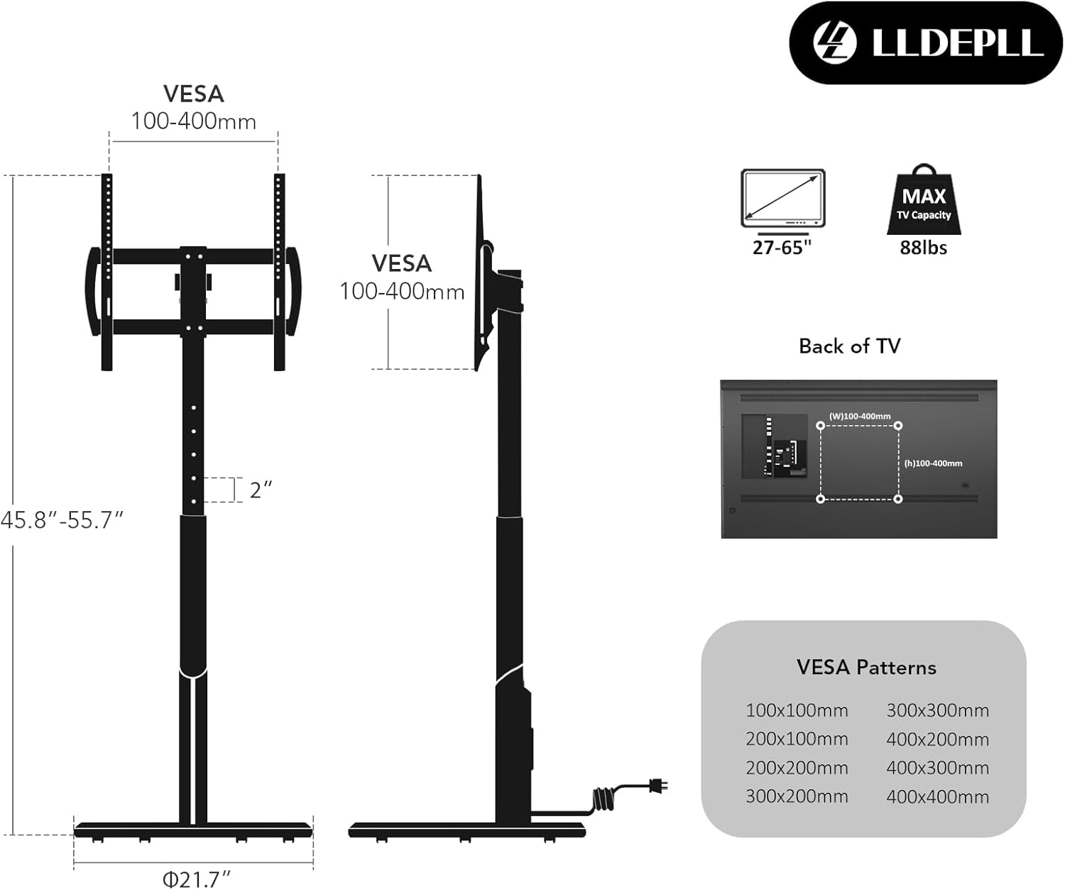 Mobile TV Stand with Power Outlet, Rolling TV Cart for 27-65 Inch OLED LED Monitors, 6 Levels of Height Adjustment, Ambient RGB Lighting on The Bottom Wheels Holds up to 88lbs