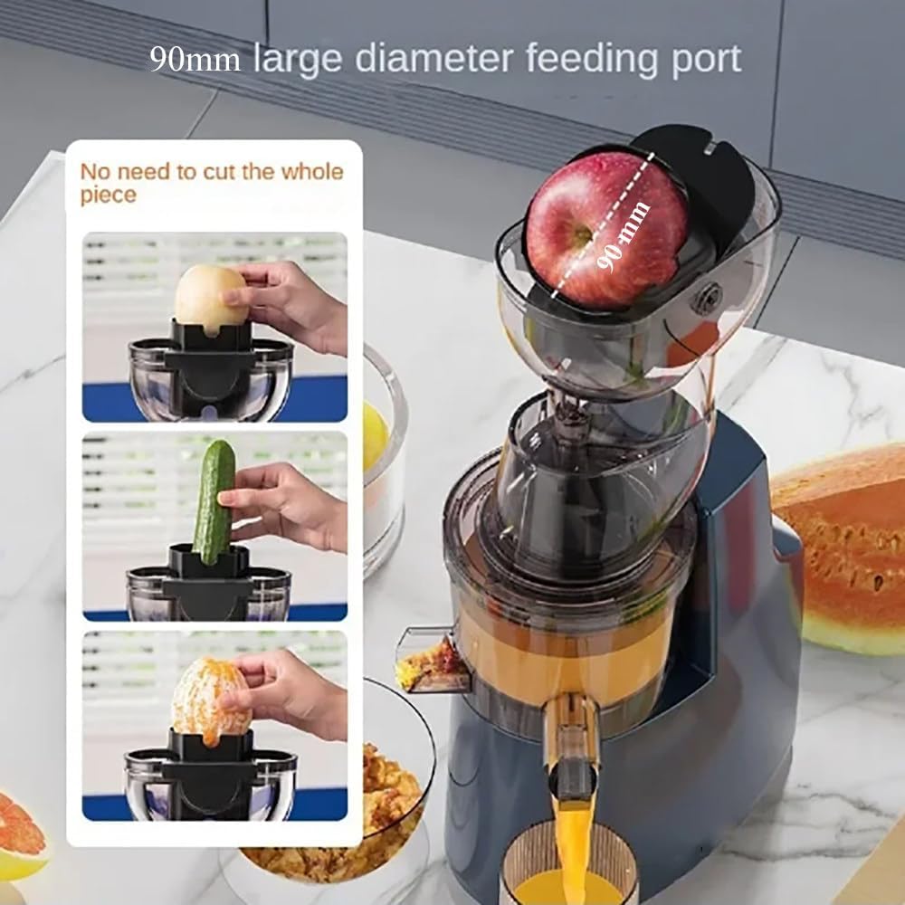 Slow Masticating Juicer,Cold Press Juicer With 90mm Extra Large Feed Chute,480 Horizontal Mesh Design,360° Self Feeding Masticating Juicer,For Whole Fruit,Easy To Clean,Blue