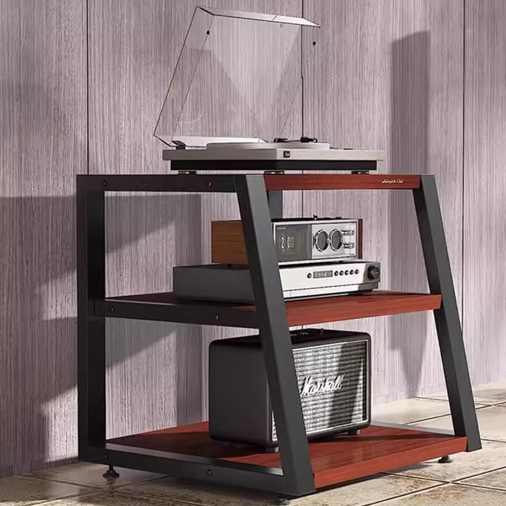 Walnut Audio/Video Component Cabinet, 3-Tier Media Storage Stand for AV Equipment, Entertainment Center with 2/3/4 Shelves, Ideal for Gaming & Stereo Components