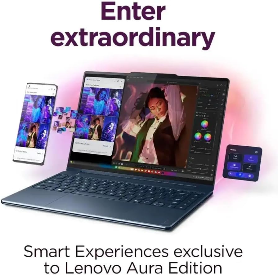 Lenovo Yoga 9i 2-in-1 Aura Edition 14' Copilot+ Laptop with 14.0' 4K OLED Touchscreen, Intel Ultra 7 258V 8-Core, 32GB RAM, 1TB M.2 NVMe SSD, Windows 11 Pro - Cosmic Blue