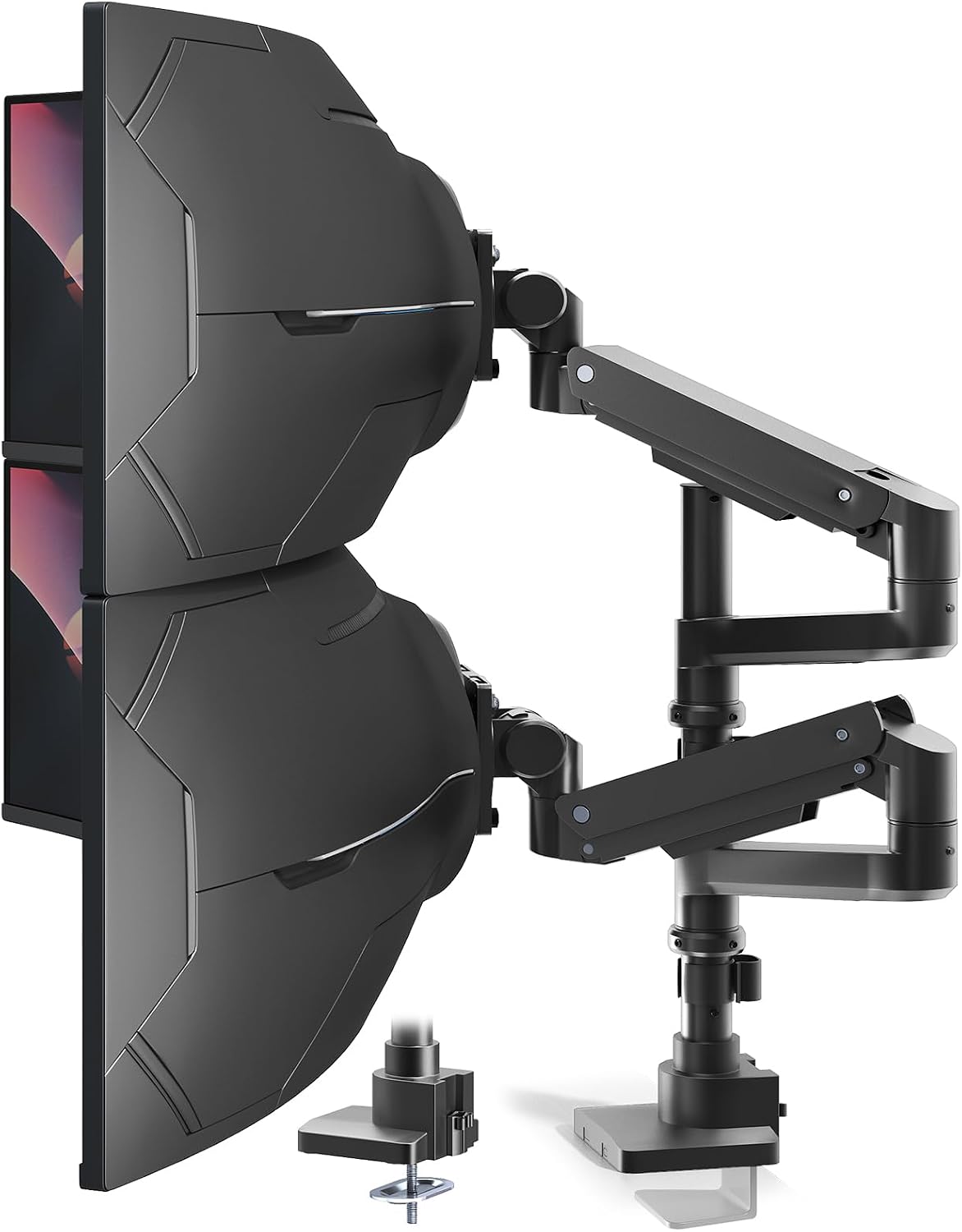 Dual Monitor-Arm Heavy-Duty for 17-57-Inch Screens - 23.8'' Tall Vertical Dual Monitor Mount, Fully Adjustable Stacked Double Monitor Desk Mount Stand, Max Load 44 lbs/Screen, VESA 75/100 mm, Black