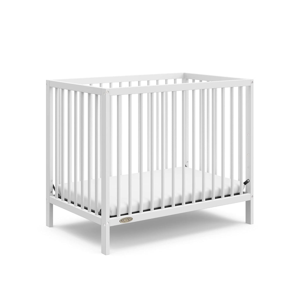 Graco Teddi 4-in-1 Convertible Mini Crib with Bonus Water-Resistant Mattress – GREENGUARD Gold Certified, 2.75-Inch Mattress Included, Small Spaces Crib, Easy 30-Minute Assembly (White)