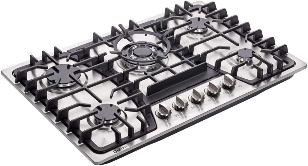 30 Inch Gas Cooktop - Dual Fuel Sealed 5 Burners Built-In Stainless Steel Hob DK257-A03