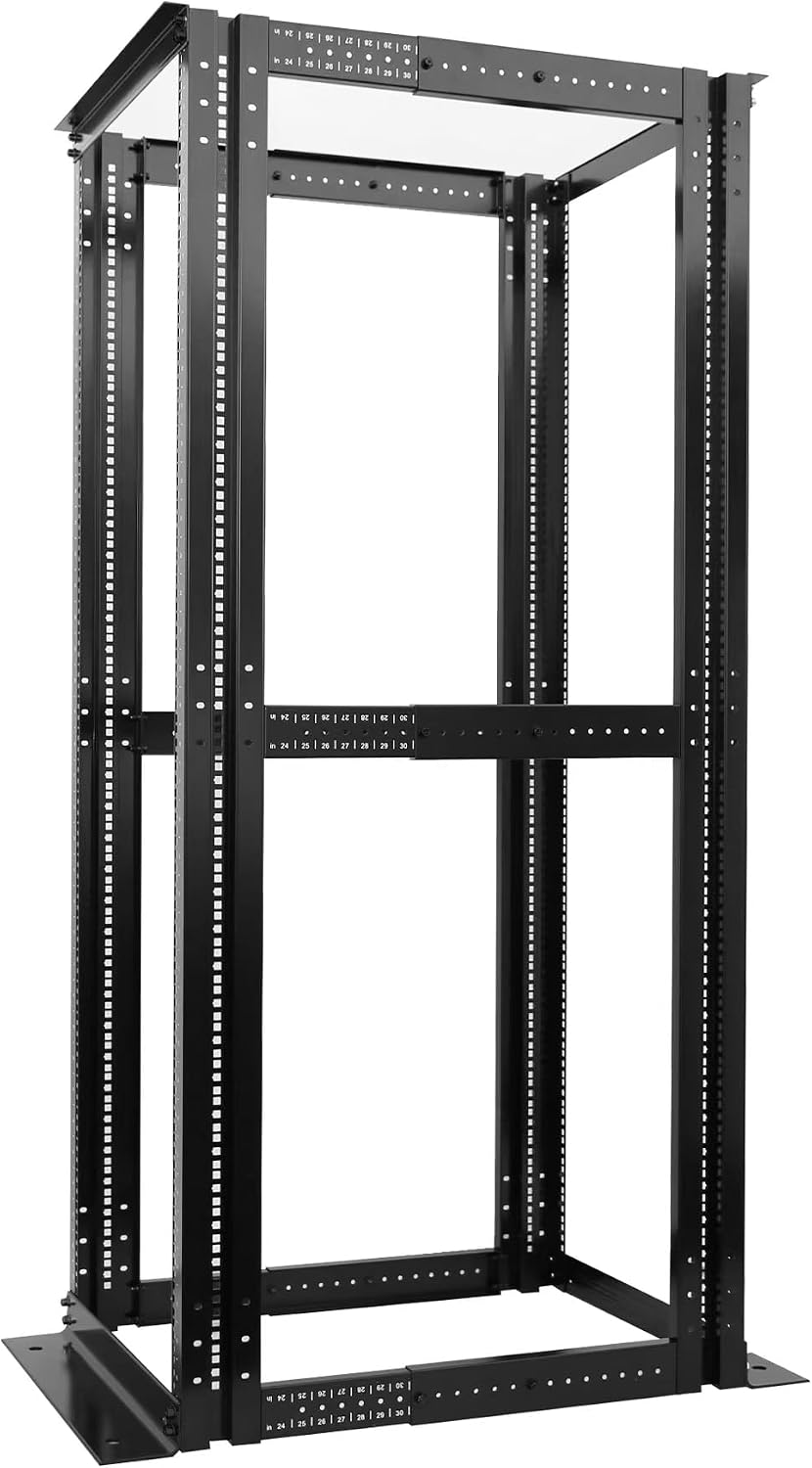 GLOBALRACK 4-Post 42U Open Frame Server Rack/19in Server Network Rack Adjustable Depth 24-35inch Suitable for Computer/Audio Video/Data/IT Equipment/Cold Rolled Steel Heavy Duty Rack (4POST RACK-042)