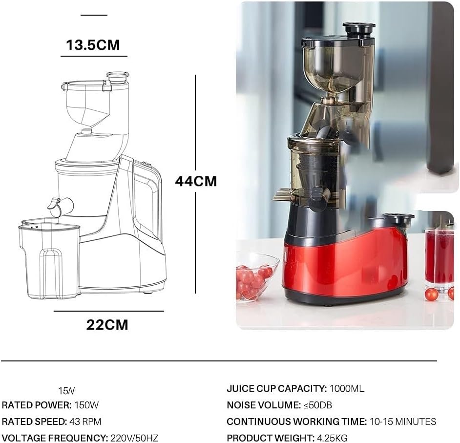 Slow Juicer, 7Lv Spiral Cold Press Juicer with Filter, Large Diameter Electric Juicer, Easy to Clean, 150W, 50dB Noise, 1000ML Capacity