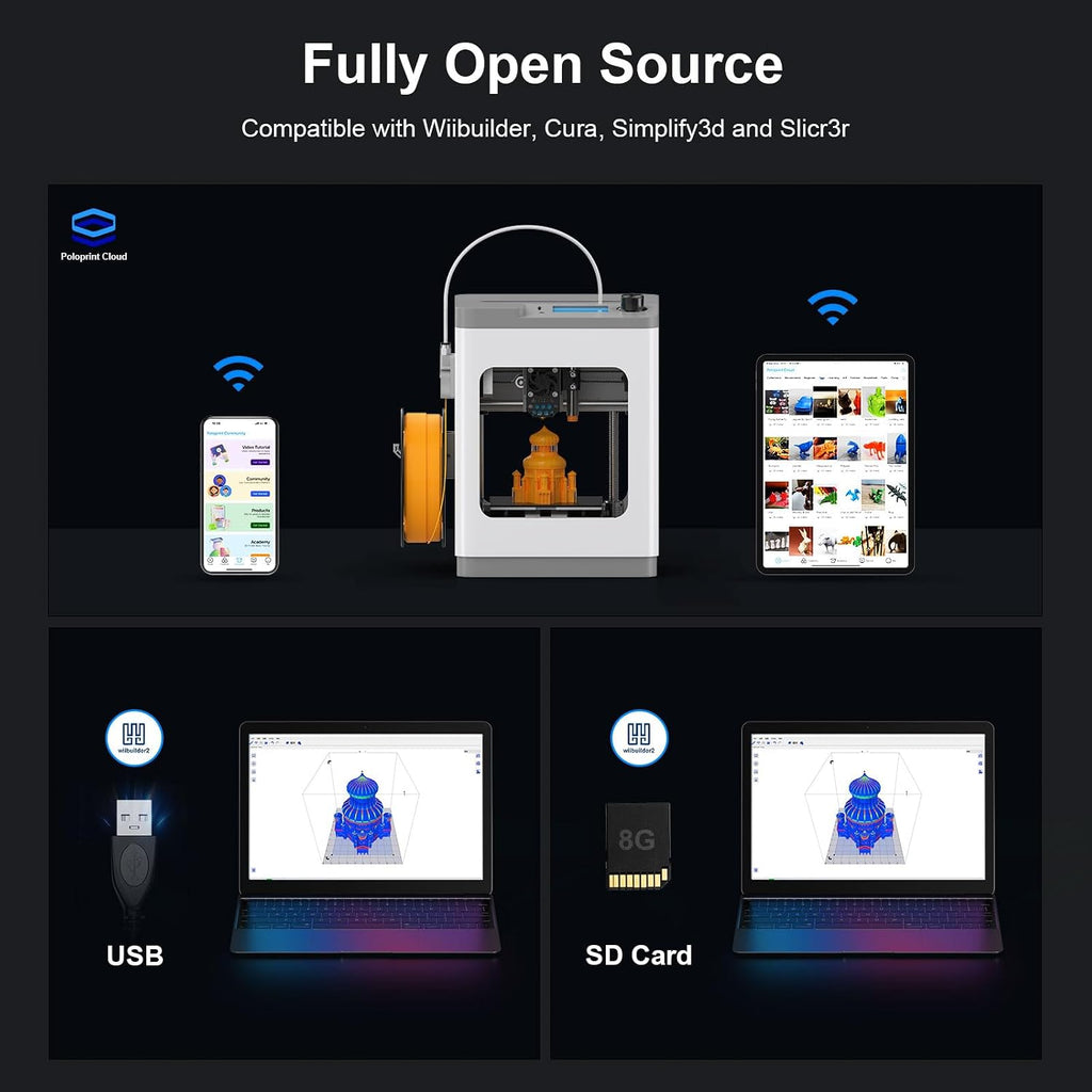 TINA2S 3D Printer with WiFi Printing, WEEDO Mini 3D Printers for Kids and Beginners, Auto Leveling and Fully Assembled FDM 3D Printer, Open Source DIY 3D Printer for Home Classroom and Office