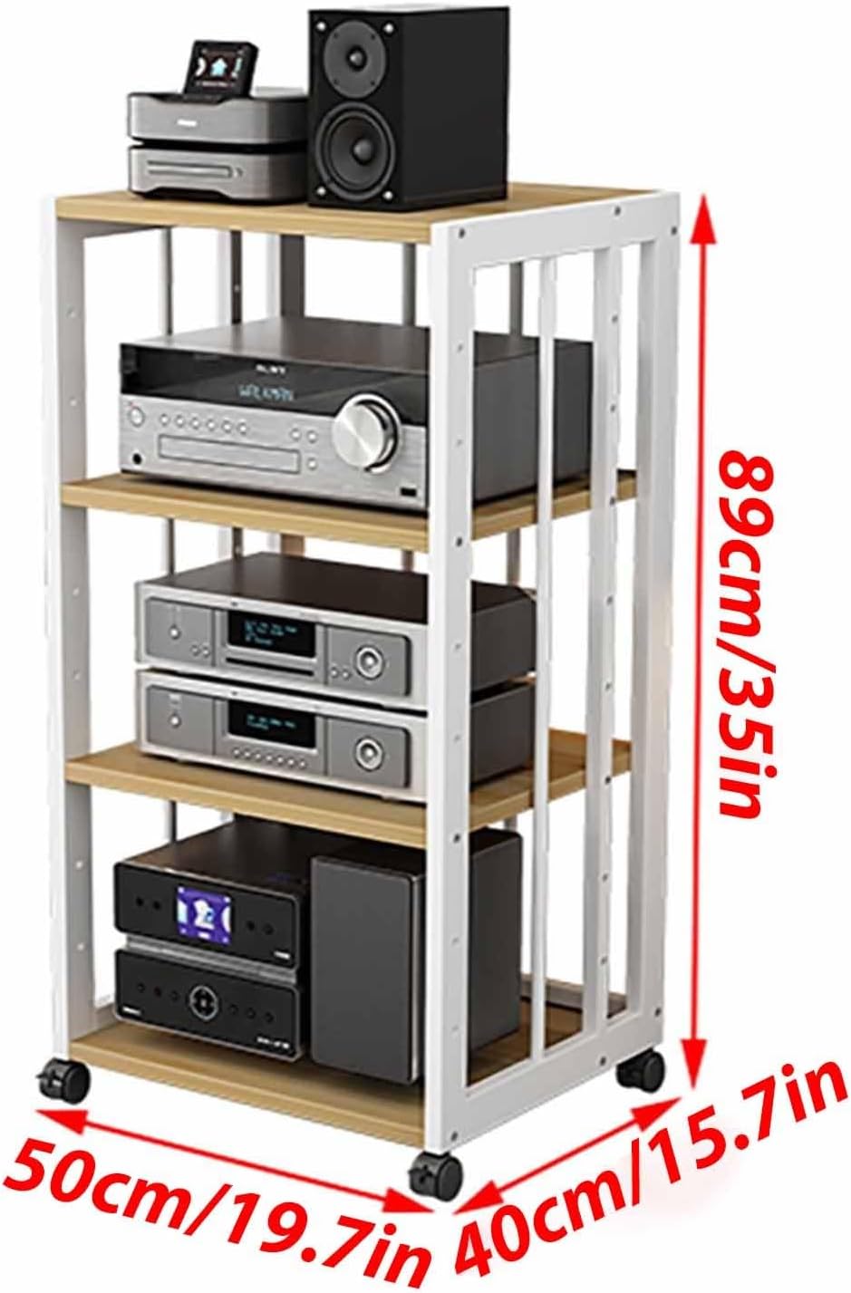 4-Tier AV Media Stand Component Cabinet Rack Audio Tower with Adjustable Shelves,Movable Media Storage Cabinet,Audio Rack Tower AV Equipment Cabinet(WhiteA)