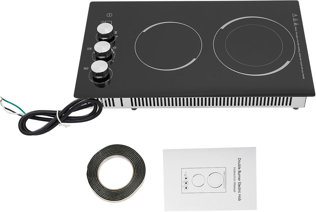 Electric Cooktop, 2 Burner 1700W Built-in Electric Stovetop, Stove Top with Timer, 5 Heating Level, Kid Safety Lock, 110V Hard Wire, No Plug