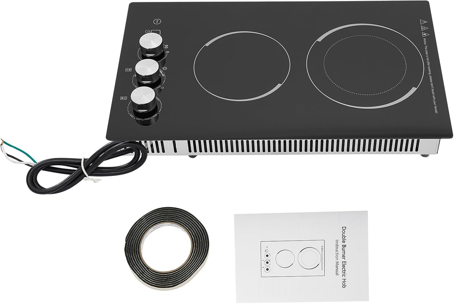 Electric Cooktop, 2 Burner 1700W Built-in Electric Stovetop, Stove Top with Timer, 5 Heating Level, Kid Safety Lock, 110V Hard Wire, No Plug