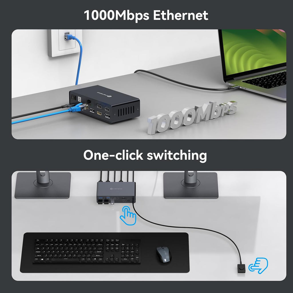 USB C KVM Switch Docking Station for 2 Montors 2 Laptops or MacBook with Displaylink,14-in-1 Thunderbolt Docking Station Support Extended/Copy Mode with 4K@60Hz HDMI and Displayport Dual Display Out