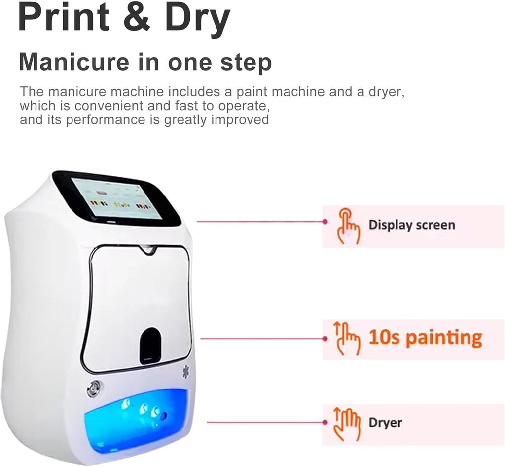 Automatic Smart 3D Art Nail Printer,Digital Mobile Nail Art Printer,Control Through Mobile App, for Beauty & Personal Care for Girls' Home Nails White