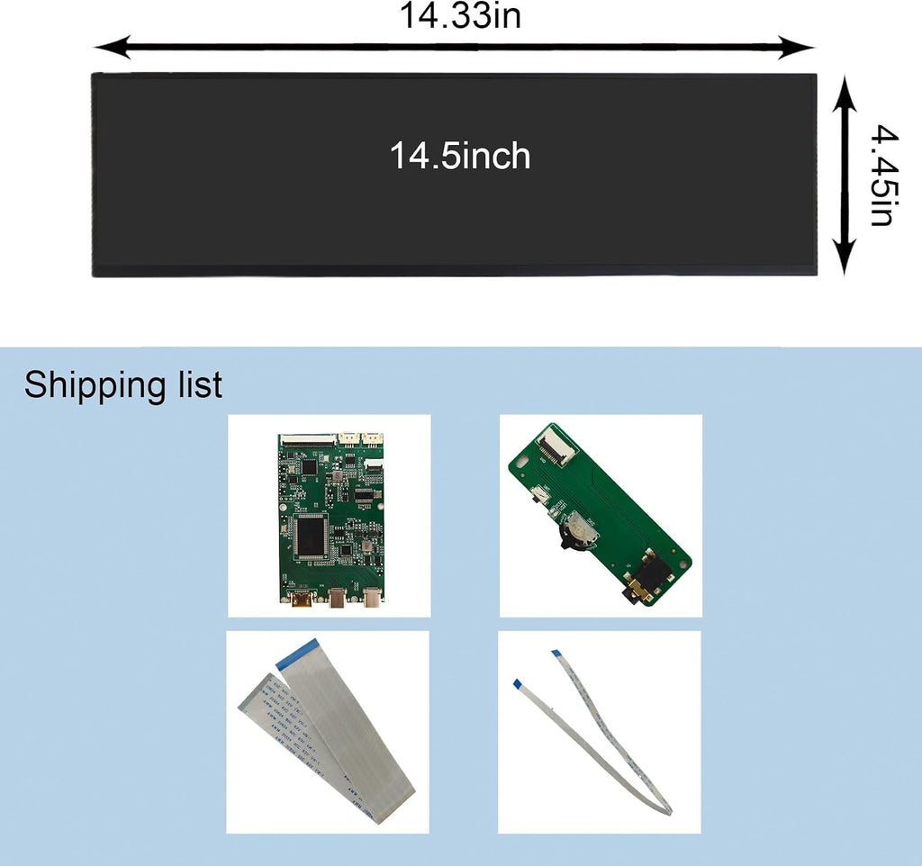 VSDISPLAY 14.5 Inch 2560x720 2K LCD Screen VS145T-001T Display Panel with USB-C LCD Driver Board VS-AP2K for DIY Game PC Work Bar Display Panel