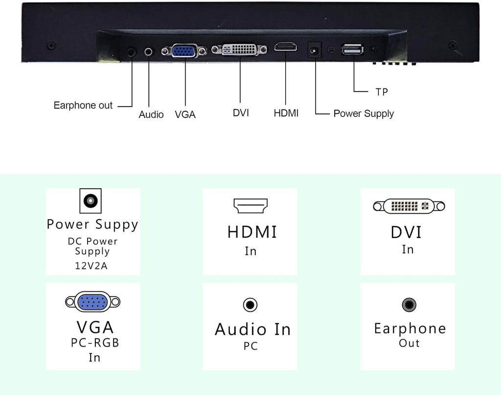 VSDISPLAY 12.1 Inch 10 Points Touch Screen Industrial LCD Monitor 1024x768 4:3 Aspect Ratio Display with Wall Mounting Brackets,Supports VGA DVI Input