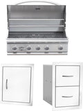 Bullet by Bull Stainless Steel Outdoor Kitchen Grill Set - Built-In Natural Gas -BBQ Kitchen Island Bundle - Includes 5 Burner Grill, Single Access Door & Double Storage Drawer