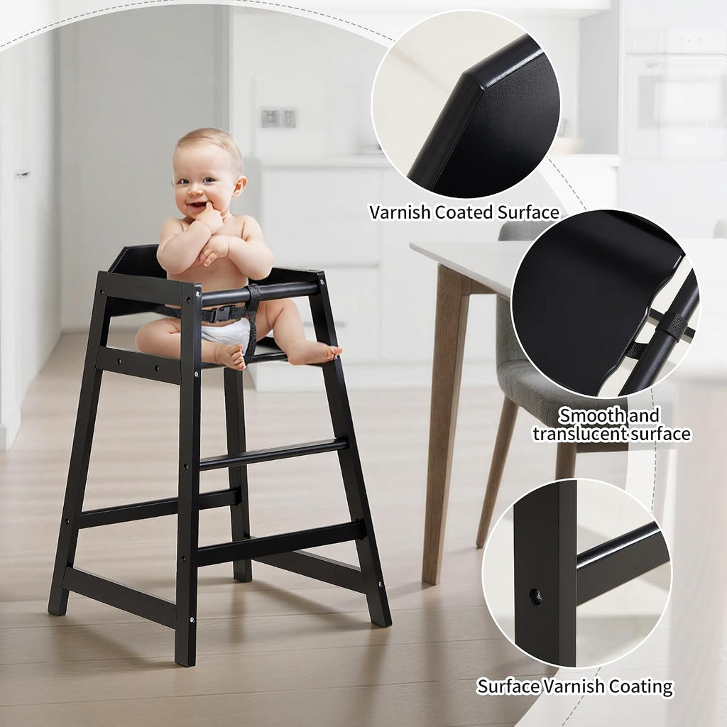 4-Pack Wooden Baby High Chair -Stack-able Solid Wood Feeding Seats, with Commercial Grade Solid Wood for Dining Table & Kitchen - Compact & Portable Design for Restaurant & Home Use（Black）